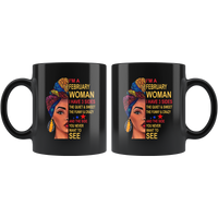 February woman three sides quiet, sweet, funny, crazy, birthday black gift coffee mug