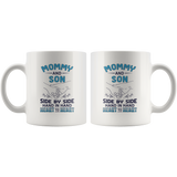 Mommy and son side by side hand in hand heart to heart white coffee mug