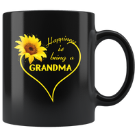 Happiness is being a grandma sunflower love heart black coffee mug