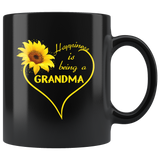 Happiness is being a grandma sunflower love heart black coffee mug