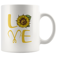 Love sunflower and fishing Black coffee mug