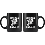 Lineman Lead The Way Black Coffee Mug