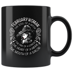 February Woman The Soul Of A Witch The Fire Lioness The Heart Hippie The Mouth Sailor black coffee mugs