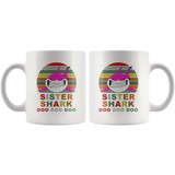 Vintage Retro Sister Shark doo doo doo white gift coffee mug