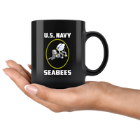 US Navy Seabees Black Coffee Mug