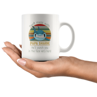 Don't mess with papa shark, punch you in your face vintage, daddy, dad, father's day white gift coffee mug