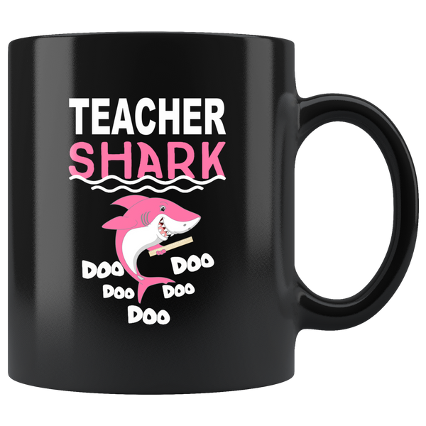 Teacher shark doo doo doo gift black coffee mugs