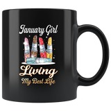 January girl living my best life lipstick birthday black coffee mug
