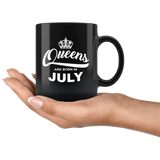 Queens are born in July, birthday black gift coffee mug