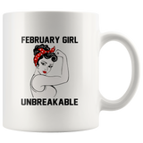February girl unbreakable strong woman birthday gift white coffee mug