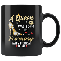 A Queen was born in February, cute birthday black gift coffee mug
