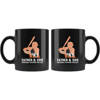 Father and son baseball players for life black coffee mug