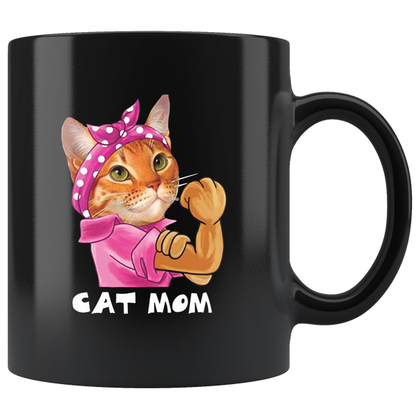 Cat mom strong mother's day gift black coffee mug