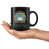 Don't mess with papa shark, punch you in your face, daddy, dad, father's day black gift coffee mug vintage