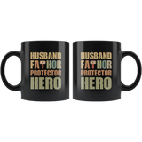 Husband fathor protector hero dad father's gift black coffee mug