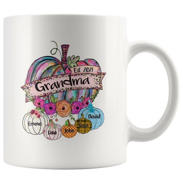 Personalized Est Grandma Halloween GIft Ideas, Gift For Mom Nana Mimi From Grandkids Name White Coffee Mug