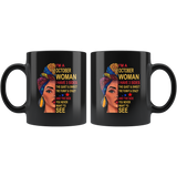 October woman three sides quiet, sweet, funny, crazy, birthday black gift coffee mug