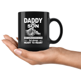 Daddy and son not always eye to eye but always heart to heart, father's day gift black coffee mug