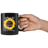 Sagittarius Girl Sunflower Will Keep It Real 100% Prideful Loyal To A Fault Will Bury You With A Smile Black Coffee Mug