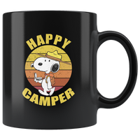 Happy camper vintage retro snoopy love camping black coffee mug