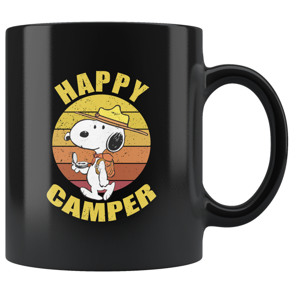 Happy camper vintage retro snoopy love camping black coffee mug