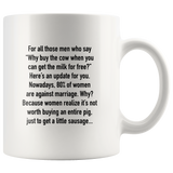 For All Those Men Who Say Why Buy The Cow When You Can Get The Milk For Free, 80% Of Women Are Against Marriage, Women Realize It's Not Worth Buying An Entire Pig, Just Get Sausage White Coffee Mug