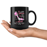 A Queen Was Born In April Happy Birthday To Me Gift For Girl Daughter Diamond Shoes Black Coffee Mug