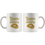 Queens are born in January, lip, birthday white gift coffee mug