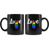 Print win hand love lgbt gay pride rainbow black coffee mug
