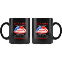 July girl I can be mean af sweet as candy cold ice evill hell denpends you american flag lip black coffee mug