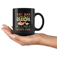 Vintage real man to be a grandpa shark, gift black coffee mug for grandpa