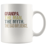 Grandpa the man the myth the bad influence vintage white gift coffee mug