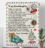 To My Granddaughter Good Great Day Laugh Love Live Smile More Worry Less I Love You Gift From Grandpa Letter Envelope Christmas Xmas Fleece Sherpa Mink Blanket