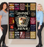 Legends Are Born In June Warrior Girl Birthday Gift Black Fleece Blanket A