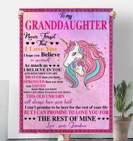 To My Granddaughter Never Forget That I Love Believe In You Braver Stronger Gift From Grandma Unicorn Fleece Sherpa Mink Blanket