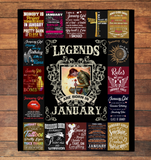 Legends Are Born In January Warrior Girl Birthday Gift Black Fleece Blanket A