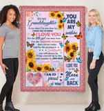 To My Granddaughter I Love Proud You Sunshine Wrap Yourself Up Big Hug Gift From Grandma Butterfly Sunflower Fleece Sherpa Mink Blanket