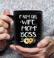 Farm Girl Wife Mom Boss Mothers Day Gift Black Coffee Mug