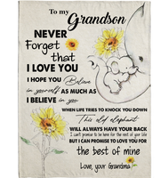 Personalized Custom Name To My Grandson Grandma Love You Elephant Sunflower Gift Ideas Blanket