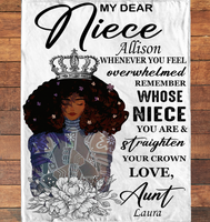 Personalized Custom Name To My Niece Straighten Your Crown Warrior I Love You Gift Ideas From Aunt Blanket
