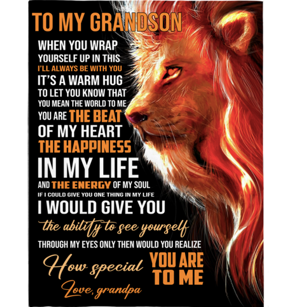 Personalized Custom Name To My Grandson The Beat Happiness Energy Lion Grandpa Gift Ideas Blanket