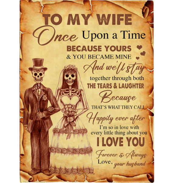 Personalized Custom Name To My Wife I Love You Skeleton Married Gift Ideas From Husband Halloween Blanket