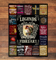 Legends Are Born In February Warrior Girl Birthday Gift Black Fleece Blanket A