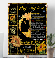 My Only Love Makes Me Better Person I Love You Forever Always Appreciated Sunflower Funny Gift For Husband Wife Boyfriend Girlfriend Black Fleece Blanket