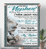 To My Nephew Aunt Love You Forever Wolf White Fleece Sherpa Mink Blanket