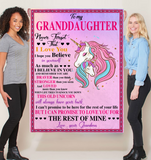 To My Granddaughter Never Forget That I Love Believe In You Braver Stronger Gift From Grandma Unicorn Fleece Sherpa Mink Blanket