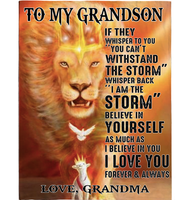 Personalized Custom Name To My Grandson Storm Believe Yourself Grandma Love You Lion Gift Ideas Blanket