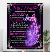 To My Daughter I Love You Stay Strong Confident Wrap Yourself Up Big Hug Gift From Dad Butterfly Fleece Sherpa Mink Blanket