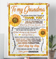 To My Grandma Thank You You Are My Sunshine Sunflower I Love You Mother's Day Gift From Grandson Fleece Sherpa Mink Blanket A