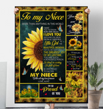 To My Niece I Love You So Kind Caring Proud Sunflower Gift From Aunt Fleece Sherpa Mink Blanket